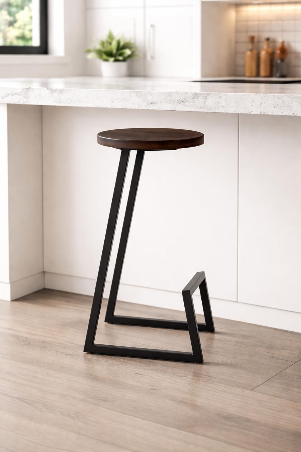 45870 Bar Stool, Outdoor Iron high Chair for Home Living Room Balcony, Solid Wood Work Stool for Hotel Cafe, Ergonomic Design, sedentary Comfort/Black / 65 cm-image-16