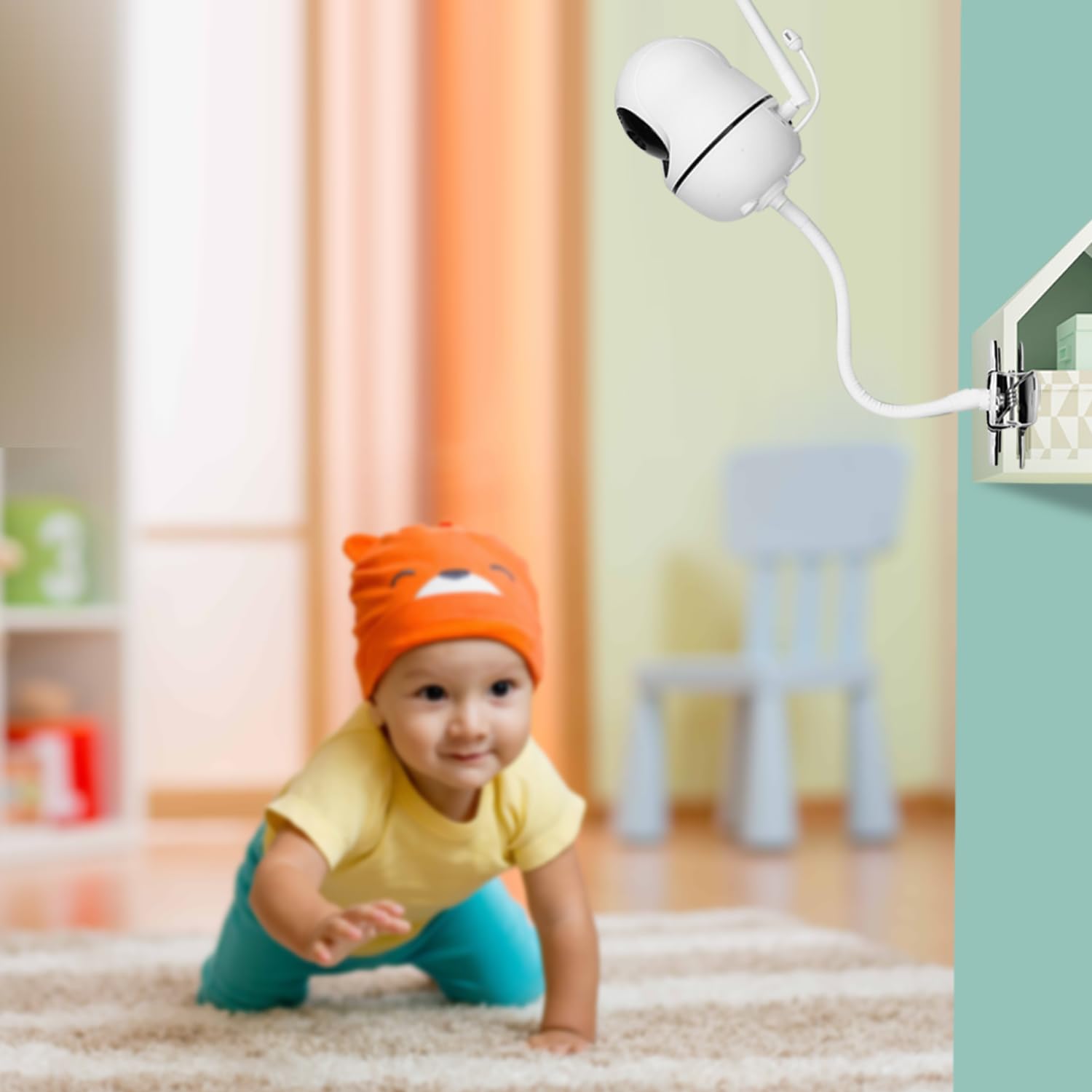 Elastyczny zacisk do monitorowania niemowląt kompatybilny z HelloBaby HB6550/HB65/HB66/HB248, ANMEATE SM935E, iFamily 43E, Kidsneed SM935, uchwyt na aparat Hellobaby bez narzędzi lub uszkodzeń ściany