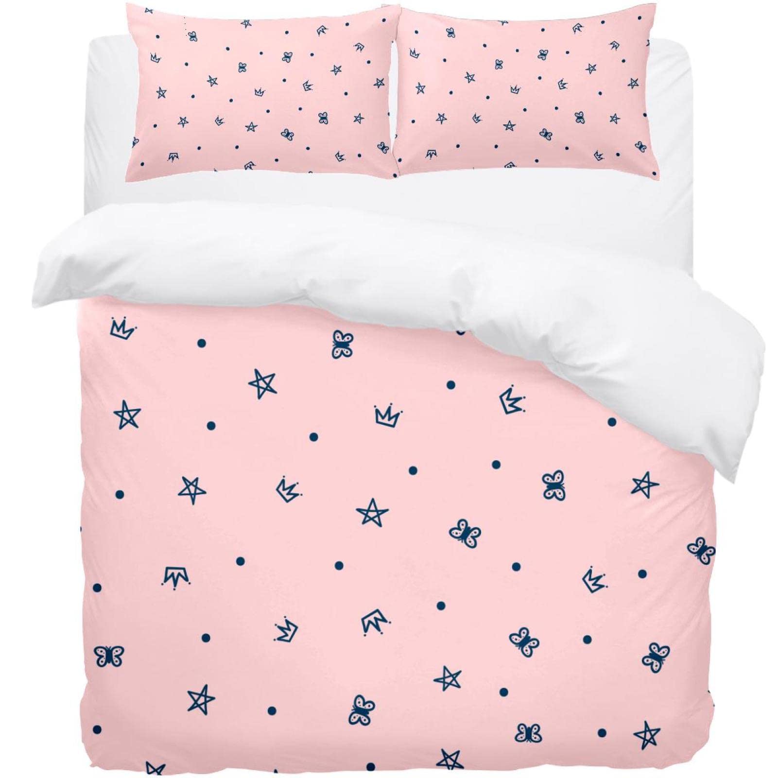 Housse de couette douce et 2 taies d'oreiller rose aux finitions soignées