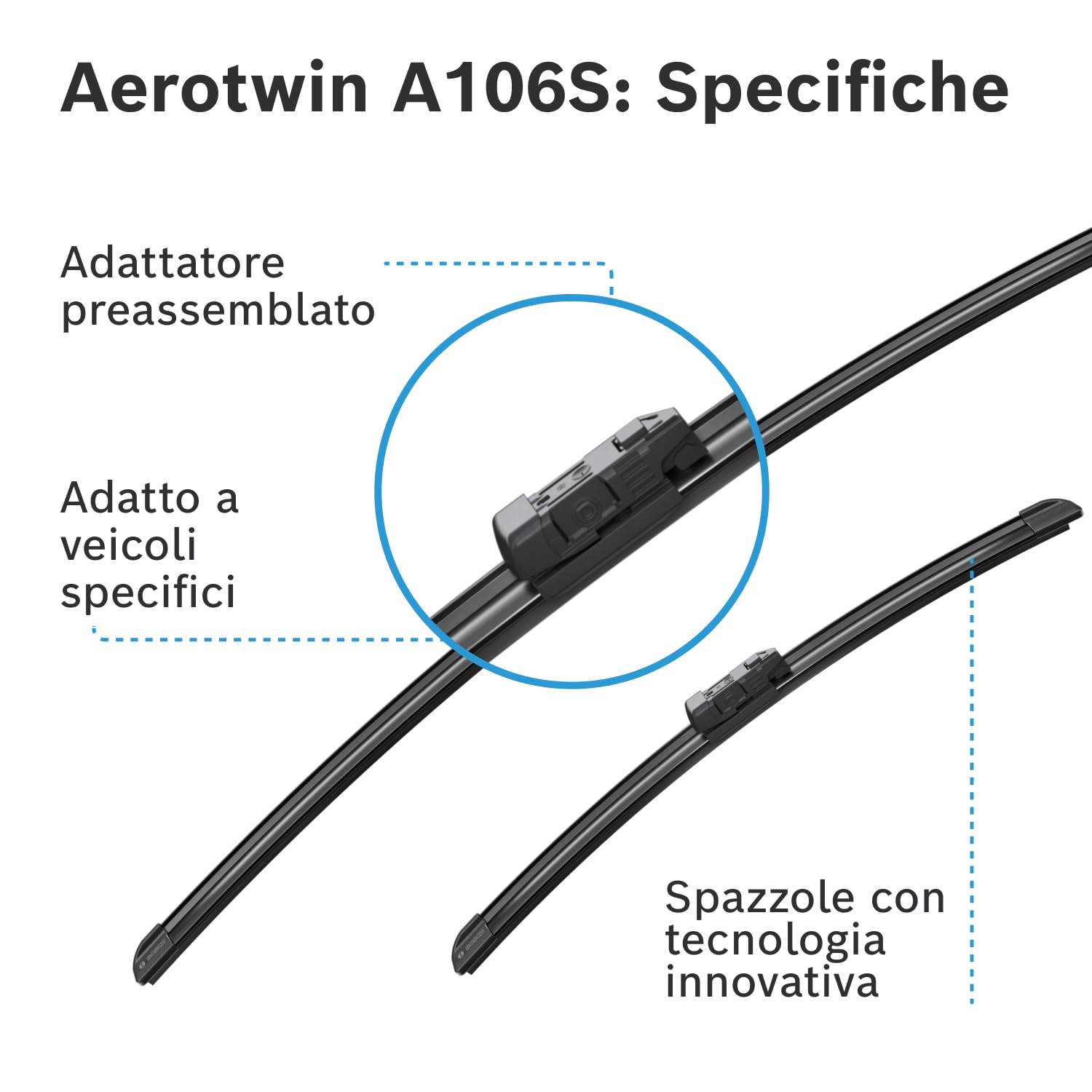 Tergicristalli Bosch Aerotwin A106S, Lunghezza 700mm/425mm, 1 set per parabrezza anteriore