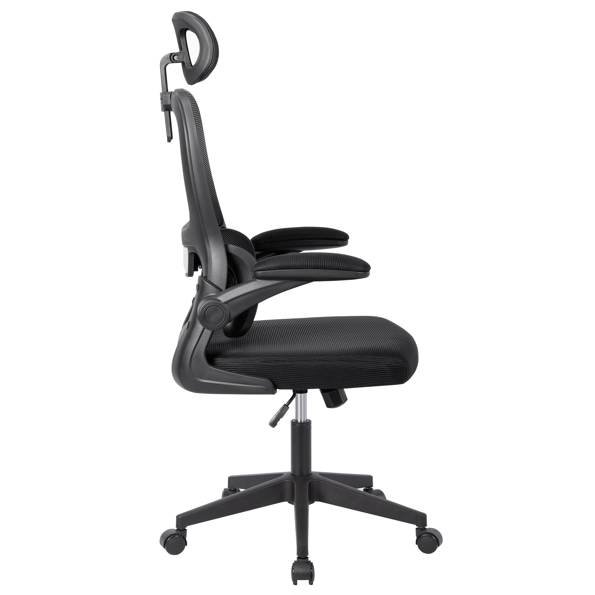 Silla de oficina ergonómica con respaldo de malla transpirable y reposacabezas ajustable | Asiento acolchado, reposabrazos abatibles y base resistente con ruedas giratorias | Diseño moderno