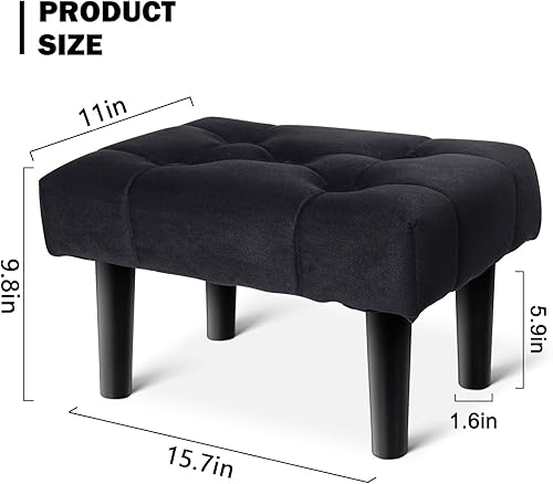 Miniatura 2 de HOUCHICS Reposapiés pequeño, otomano de madera de terciopelo con patas de madera, reposapiés para sofá, asiento adicional para sala de estar,