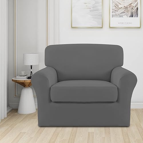 Miniatura 2 de Easy-Going - Funda elástica de microfibra de 2 piezas para sillón individual, funda suave de elastano, lavable, parte inferior elástica, protector