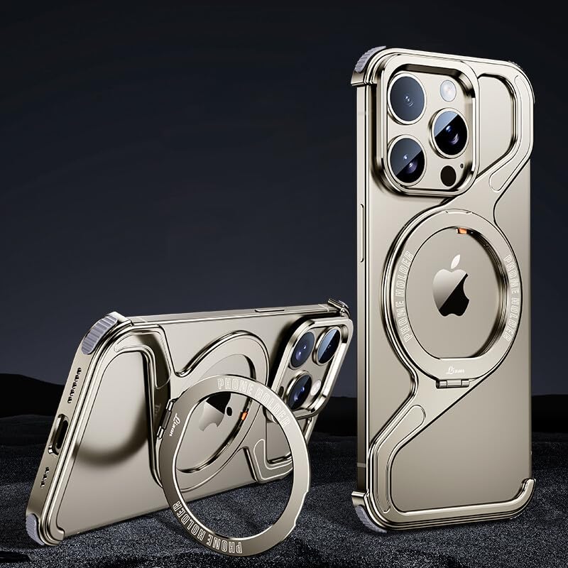 Coque iPhone 15 magnétique en métal en forme de Z sans bord titane