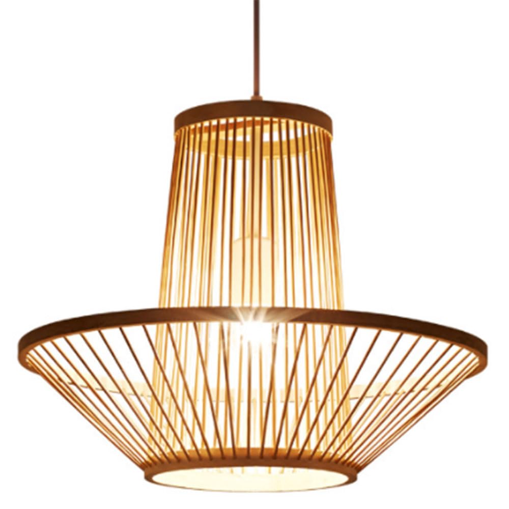 HKOLIMB New Chinese Double-Layer Bamboo Cone Pendant Light Handmade Wooden Bamboo Hanging Lamp New Chinese Style Bedroom Chandelier for Kitchen Islands, Dining Rooms, Bedrooms, Living Rooms,
