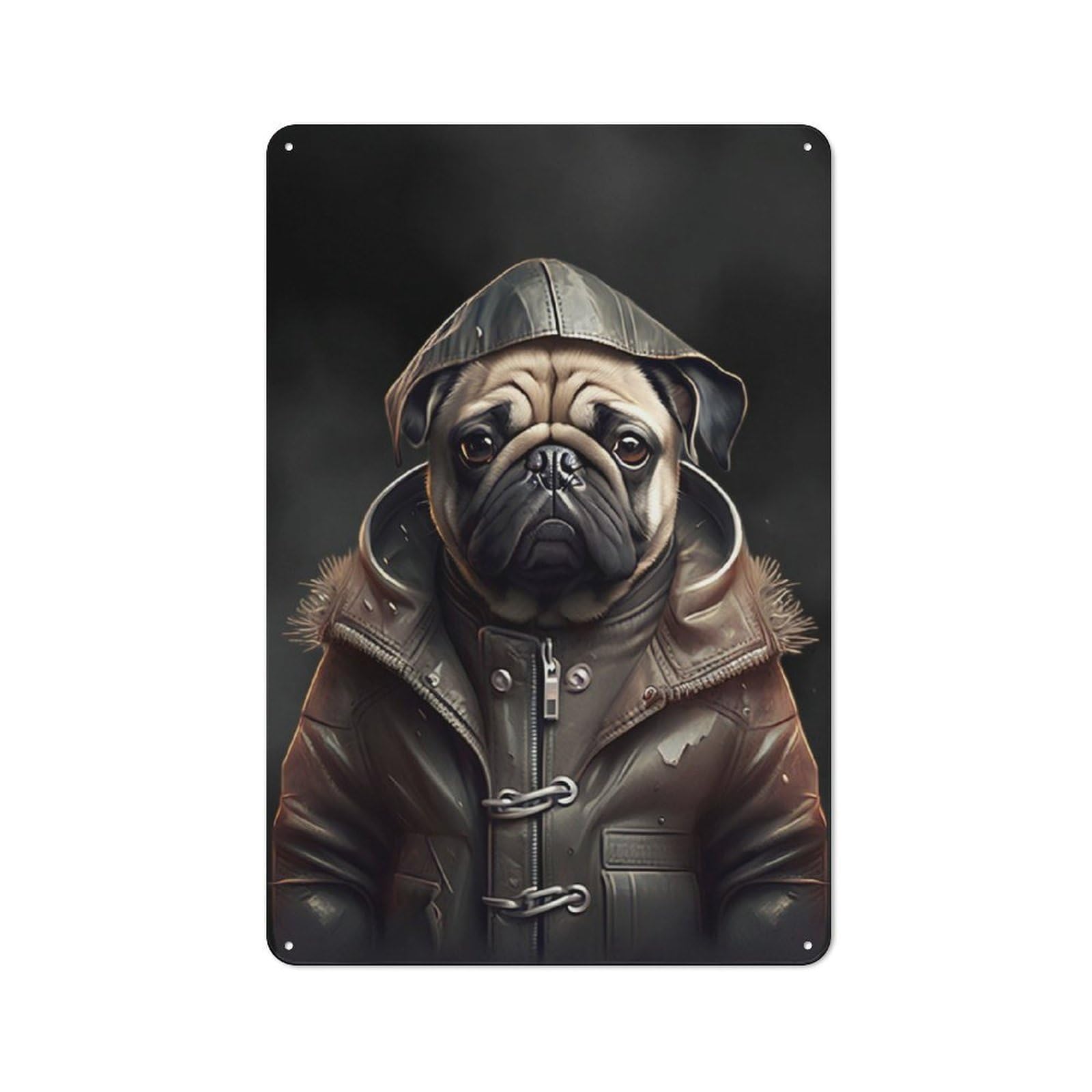 Junmoney Pug Dog Portrait Vintage Metal Wall Decor 30X20cm, Vintage Metal Sign For Cafe, Bistro, Bakery Or Restaurant