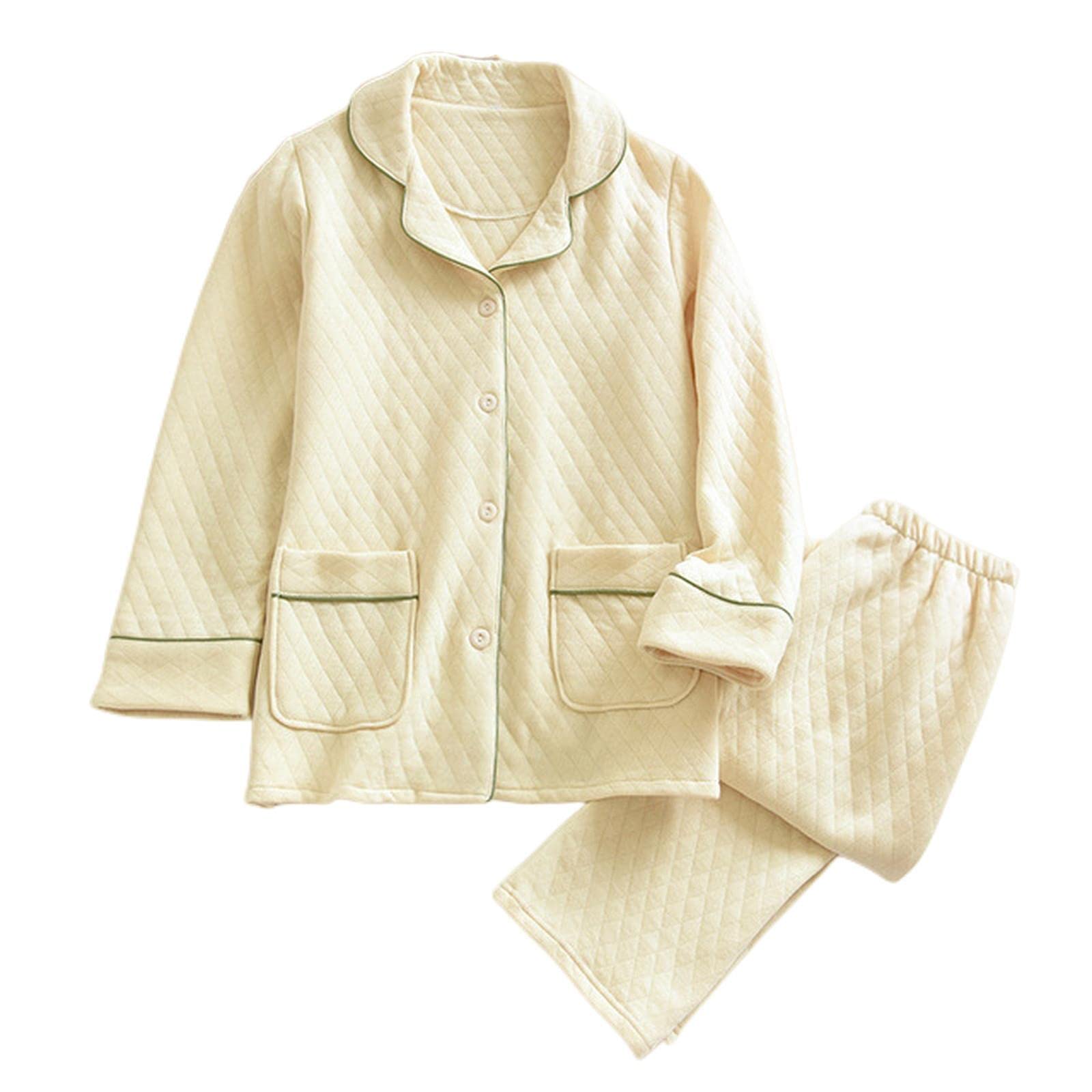 MOGSA Pijamas para mujer, pijamas de tres capas, acolchadas, para otoño, invierno, de algodón grueso, casual, ropa de hogar, para hombre