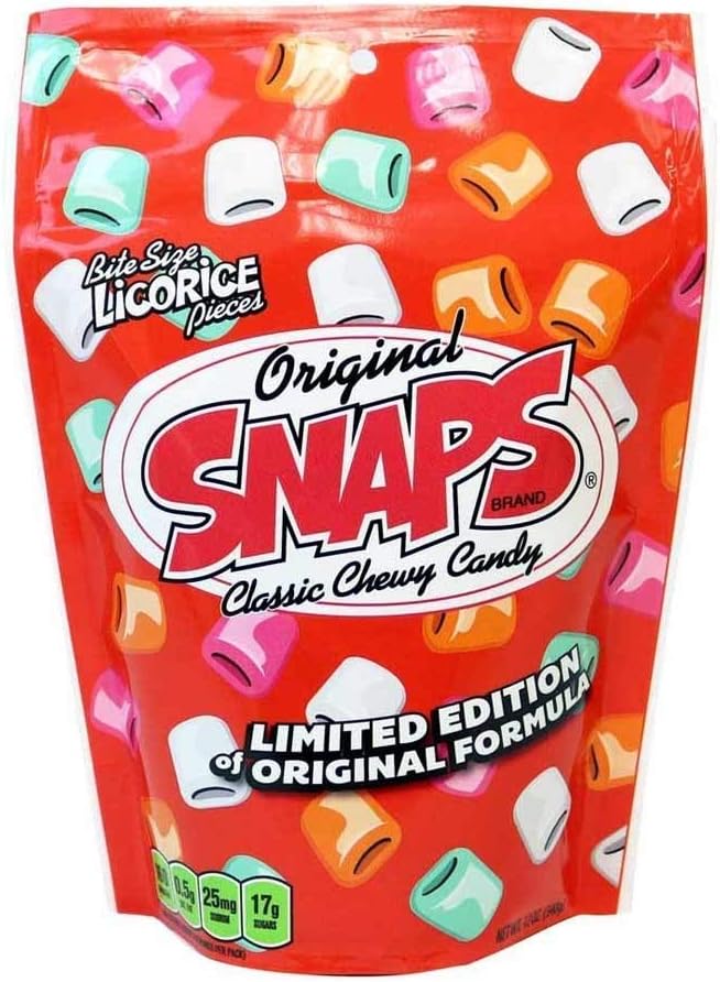Snaps Original Classic Chewy Candy, Black Licorice Bites, 12oz Bag