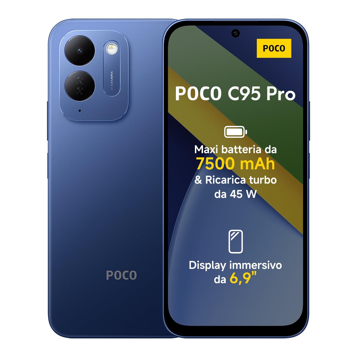 POCO C95 Pro, Smartphone 8+256GB, Blu, Batteria 7500mAh, Ricarica Turbo 45W | Display Immersivo da 6,9" 120Hz, Potente Helio G91-Ultra, Doppia Fotocamera AI da 50 MP, HyperOS 3, 1 Anno Extra di Garanzia
