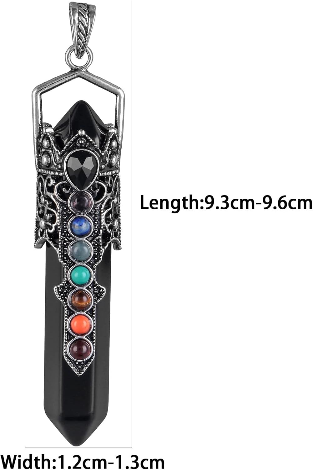 TUMBEELLUWA 7 Chakra Hexagonal Crystal Wand Pendant for Unisex, Wrapped Double Crystal Points Necklace with Chain - Image 2