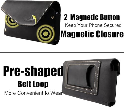 Miniatura 4 de Topstache Funda de cuero para teléfono con trabilla para cinturón, cierre magnético, tarjetero para teléfono celular, soporte de cuero hecho a mano
