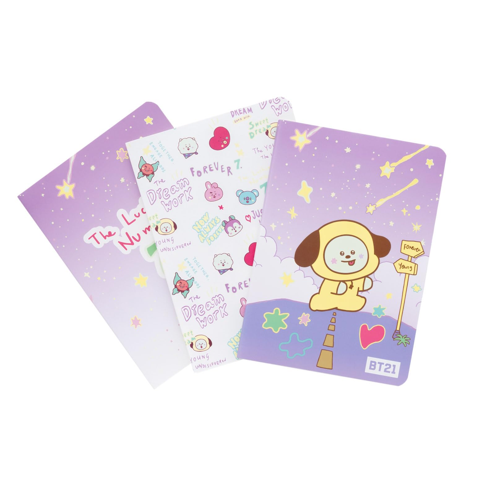 Grupo Erik A6 Notebook Set - BT21 Kawaii Stationery | 3 A6 Notebooks - Lined, Plain, Dotted - 32 sheets (64 pages) | Chimmy BT21 Merch, Kawaii Stuff, Cute Stationery Gifts Under 15 Pounds