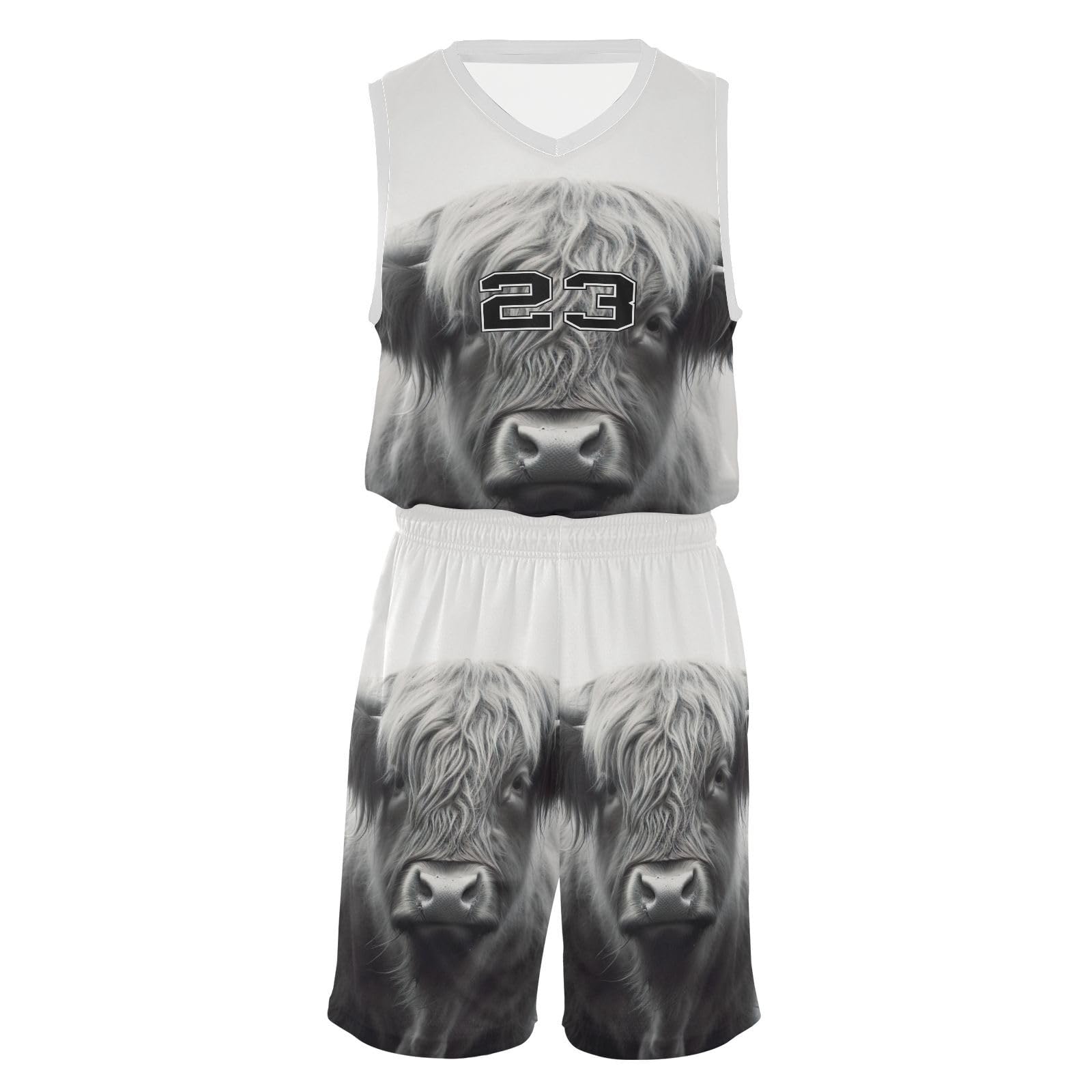 FLildon Highland Cow Boys Basketball Jersey Set Tank Top Shorts Tracksuit Sport Training Suit for Kids, S