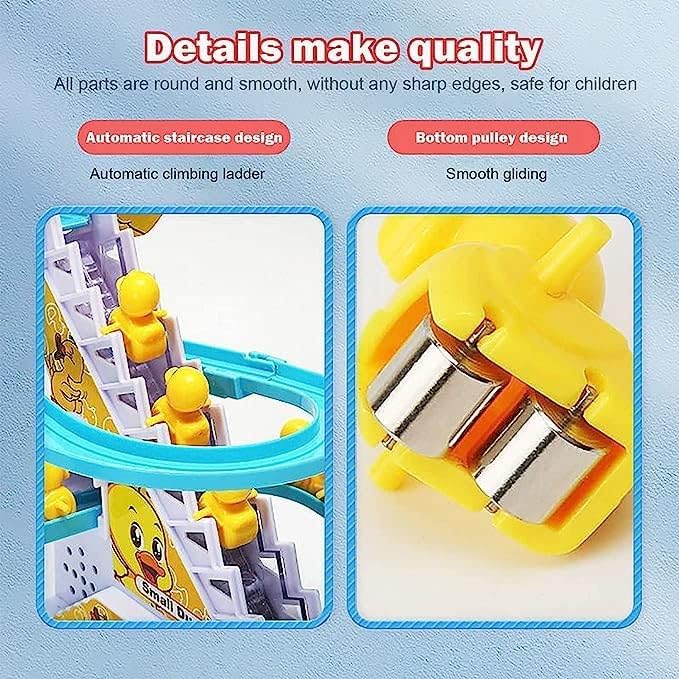 Duck Slide Toy Set, Funny Automatic Stair-Climbing Ducklings Cartoon Race Track Set Little Lovely Duck Slide Toy Escalator Toy with Lights and Music 3