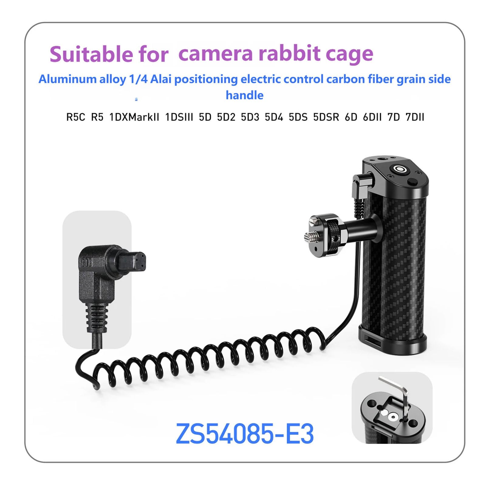 Impugnatura laterale per fotocamera a sgancio rapido con cuscinetto in gomma antiscivolo e interfaccia cavo da 2,5 mm per scatto stabile DSLR, impugnatura laterale