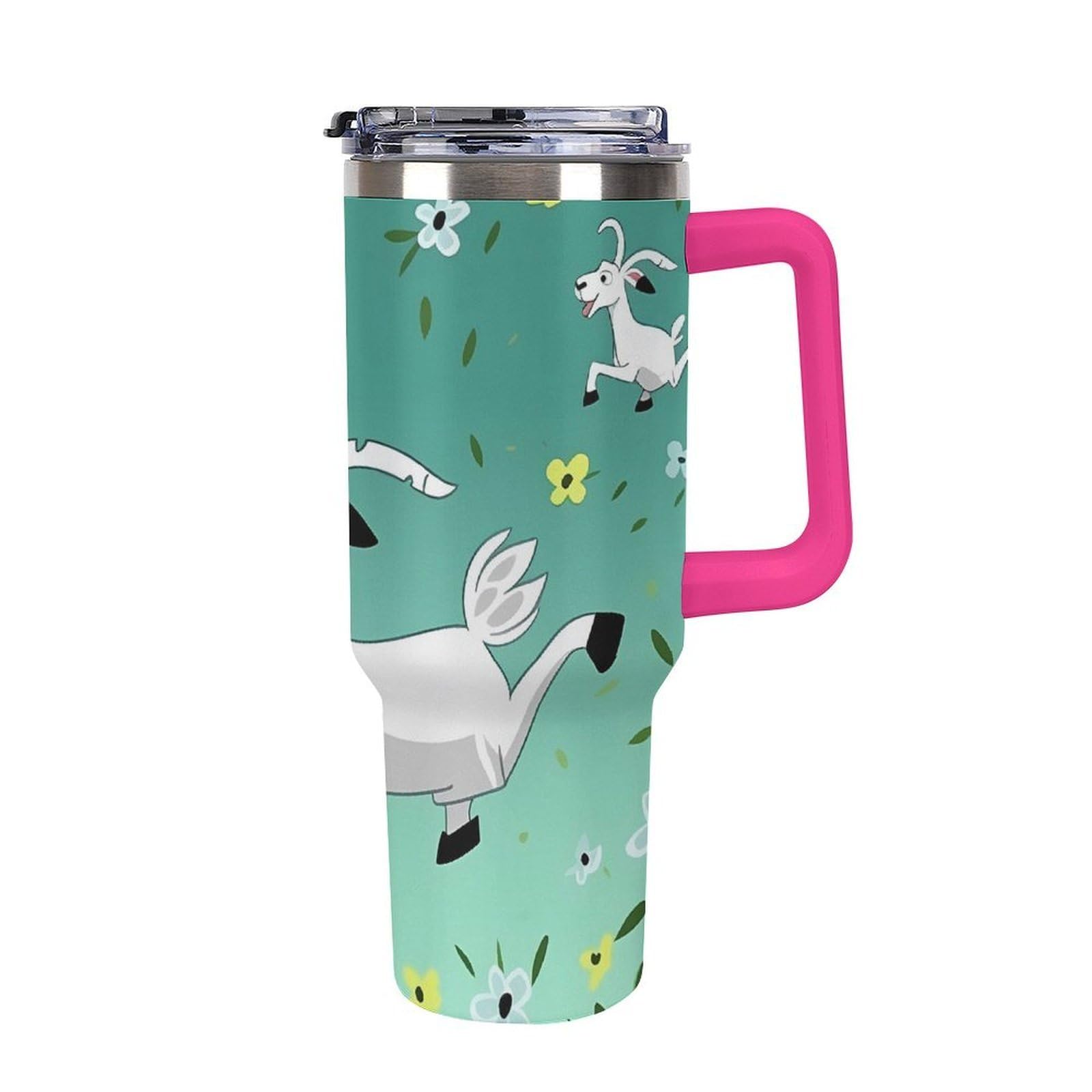 Autobecher aus 304 Edelstahl, 1,2 l, Ziegenfrolic Tumbler mit Strohhalm und auslaufsicherem Deckel, großes Fassungsvermögen, vakuumisolierter Reisebecher für Auto-Becherhalter