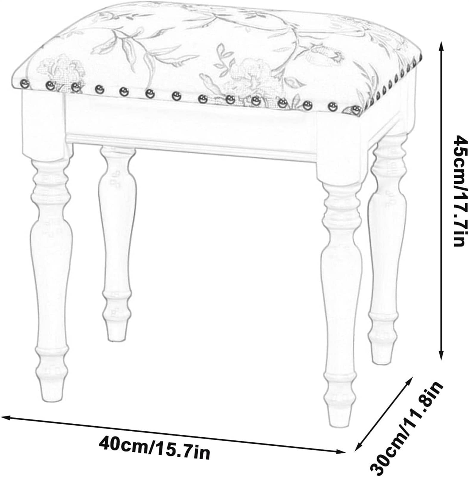 Panca da toeletta, Sgabello da toeletta, Sedia da Camera da Letto, Seduta Imbottita, toeletta Bianca, Pianoforte, Divano da Pranzo in Legno, Gambe in Legno di Gomma, Tessuto (Marrone)