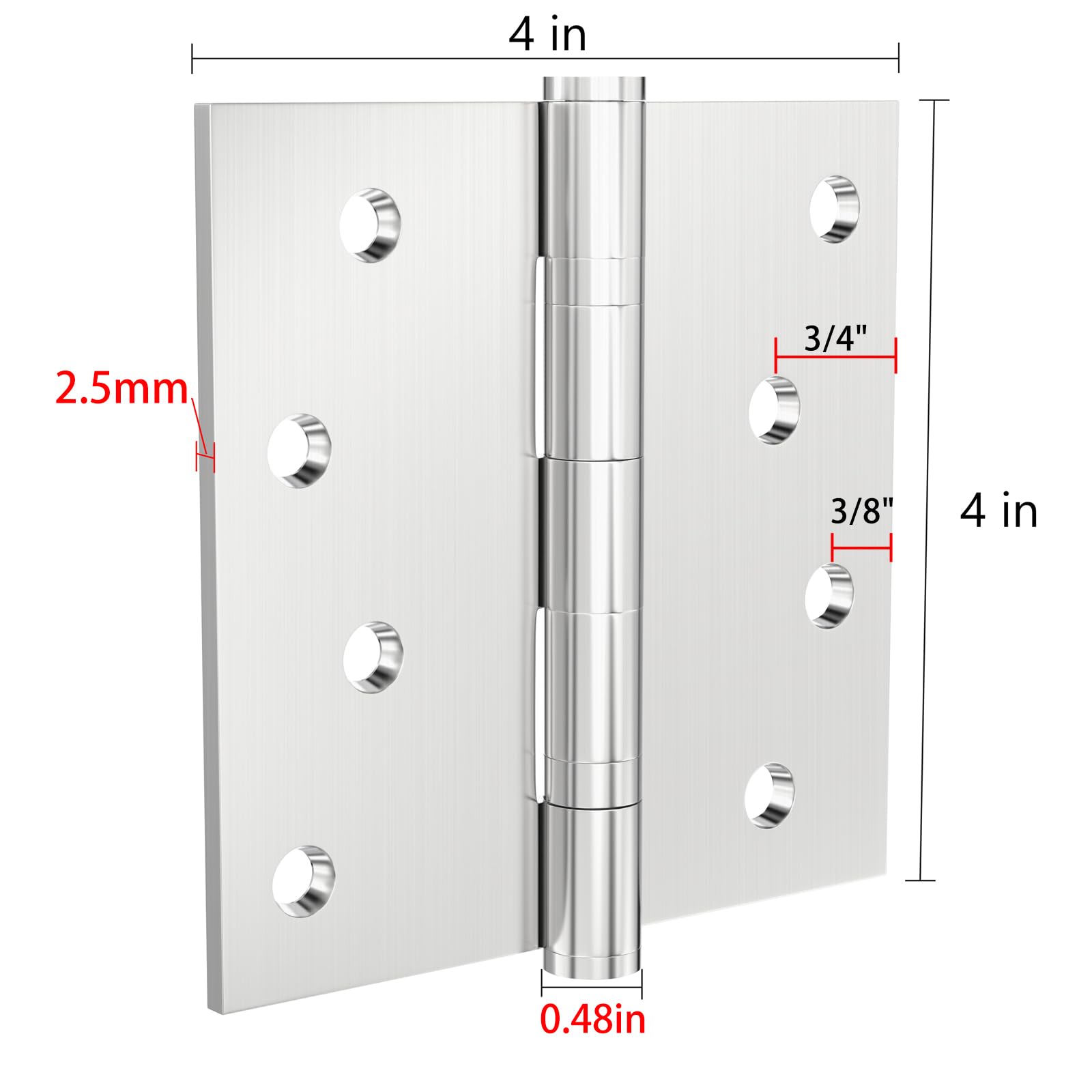 Paquete de 3 bisagras de puerta comerciales resistentes con rodamiento de bolas silencioso, bisagras de puerta exterior de 4 x 4 pulgadas, esquinas cuadradas de acero inoxidable de 2.5 mm de grosor