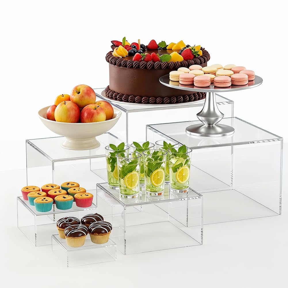 Lot de 6 boîtes en acrylique - Présentoir à dessert avec étagères creuses - Présentoir de buffet en acrylique - Pour desserts, bijoux, cubes de présentation avec fond creux (transparent)