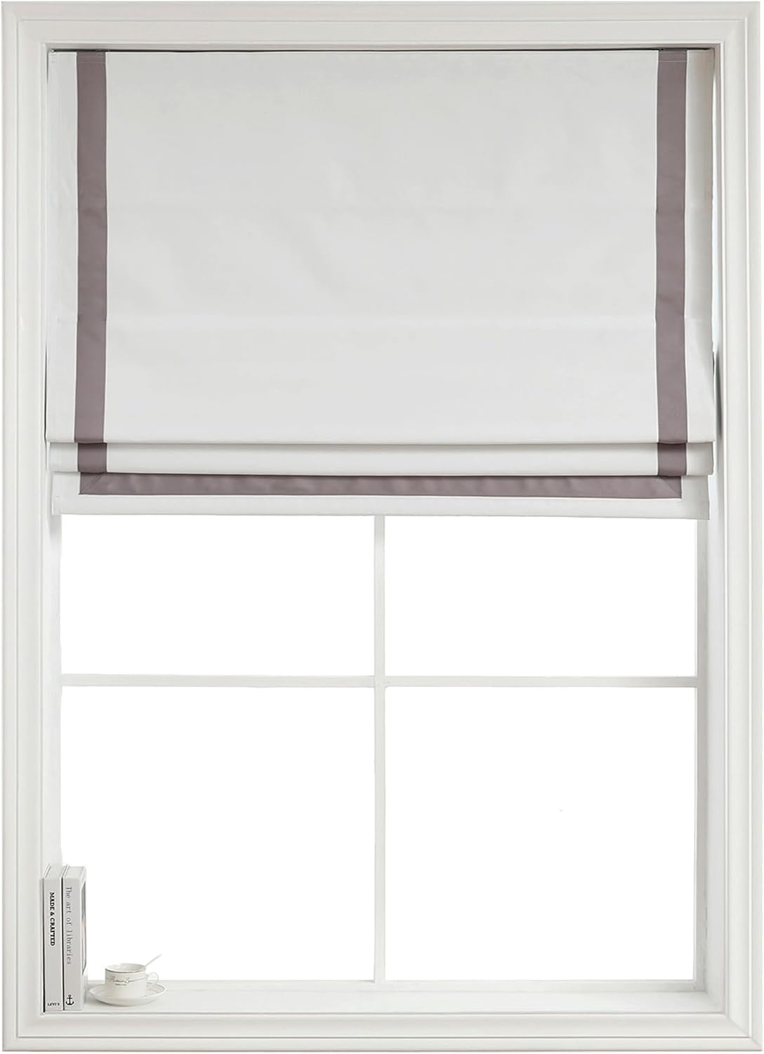 Everyday Celebration Roman Shades for Windows, 100% Blackout, Cordless Pull Down, Indoor Window Blinds With Ribbon Border, (Taupe) 31" W X 64" H Taupe (Blackout) 31"W x 64"H