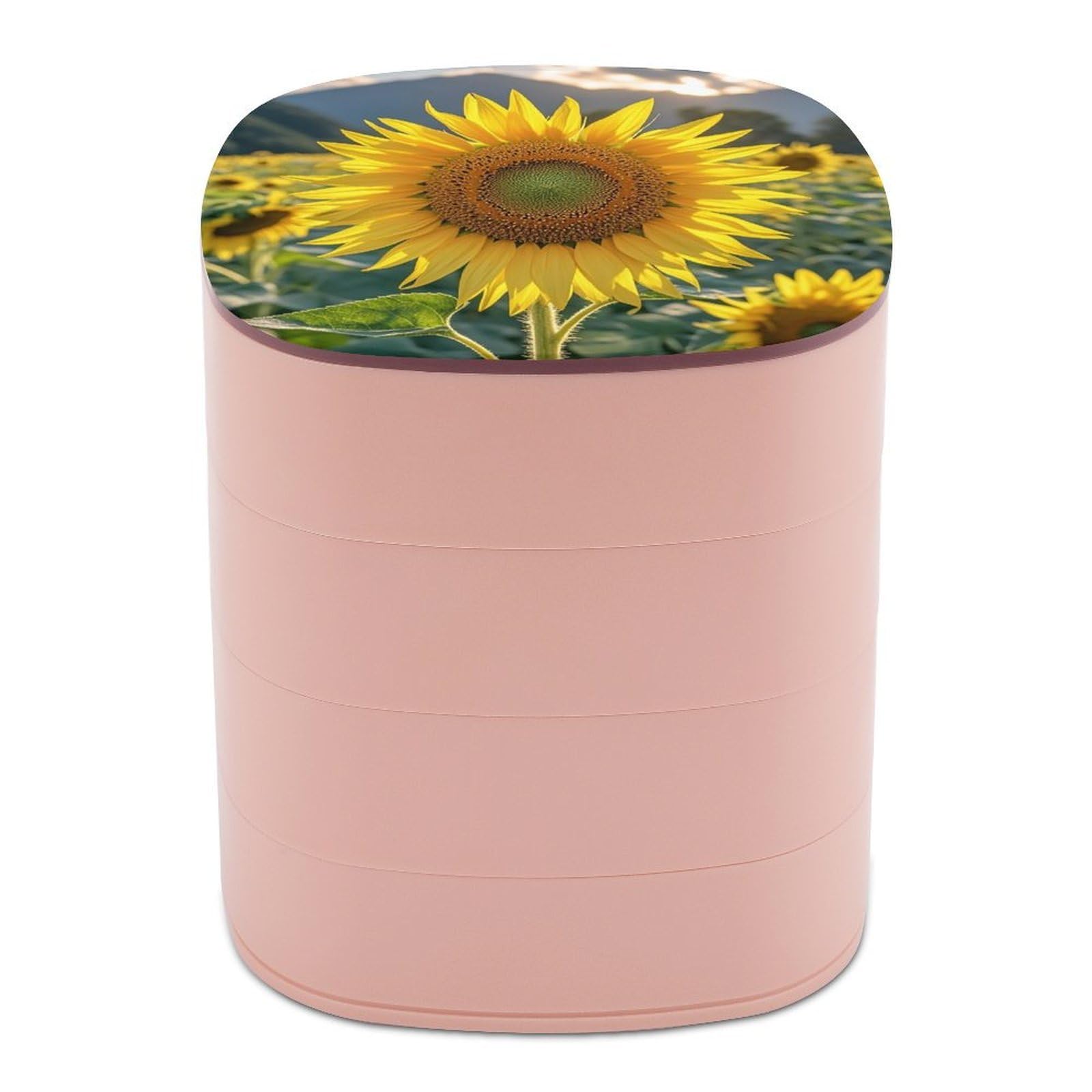 LZQPOEAS The Most Beautiful Sunflower Jewelry Box with Mirror 4-Layer Rotating Travel Jewelry Case Small Jewelry Organizer Portable Jewelry Storage Box Rings Stud Necklaces Earring Holder for Women