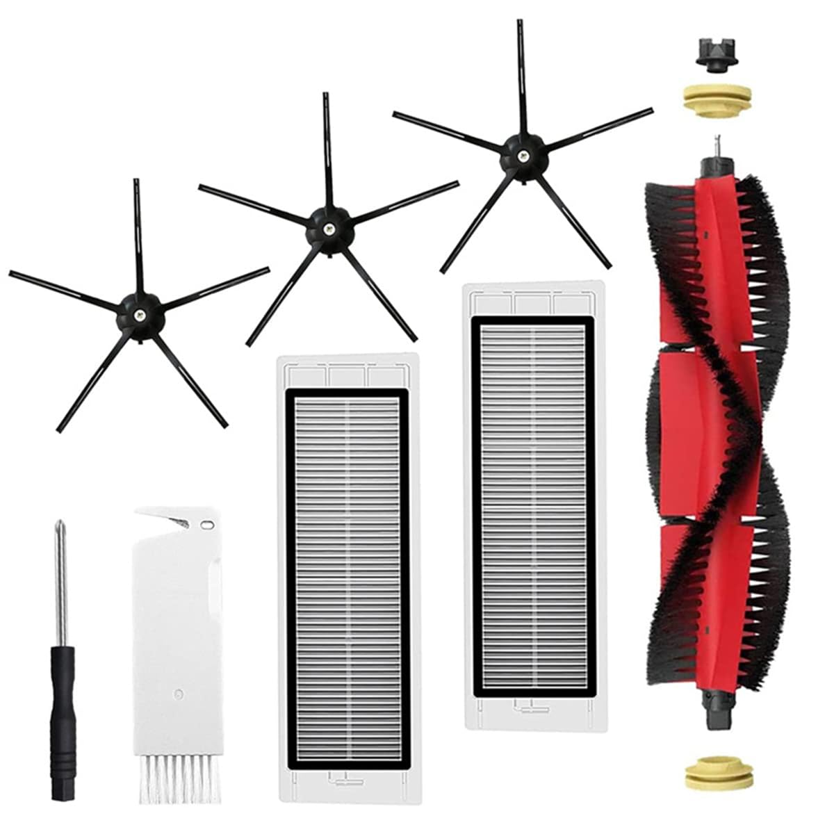 Replacement Spare Parts Accessories Kit for Xiaomi Roborock S5 Max/S6 Pure/S6 MAXV/S50/S51/S55/S5/S60/S65/S6, 1 Main Brush+3 Side Brushes+2 HEPA Filters+Cleaning Tool+Screwdriver for Robot Vacu
