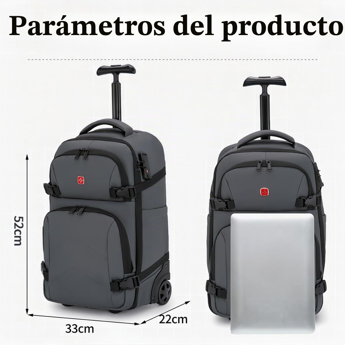 Mochila Portatil con Ruedas Hombre Mujer Mochila de Viaje con Ruedas Impermeable y Antirrobo, para Ordenador Portátil, Viaje, Trabajo, Escuela
