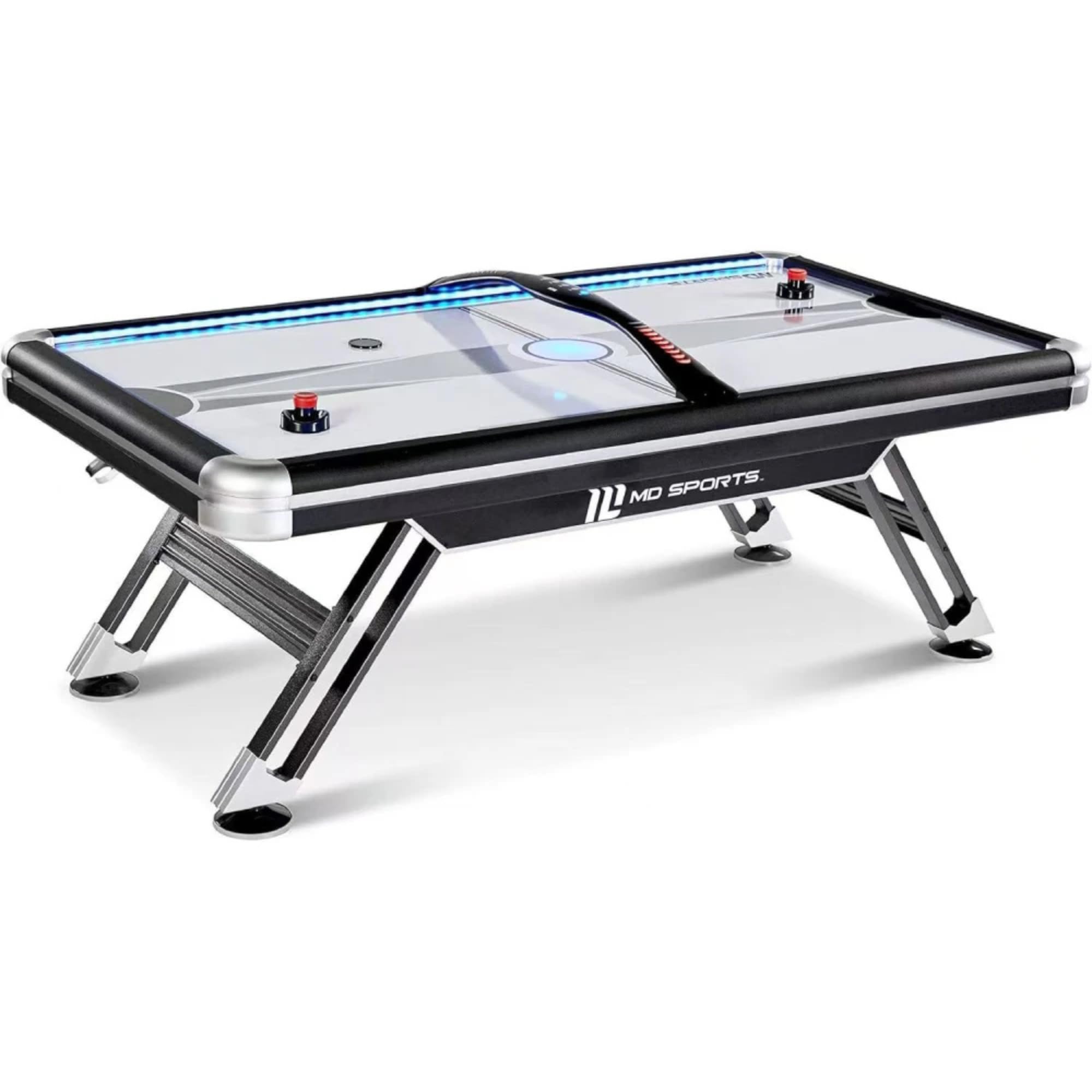 DEVESSPORT Air Hockey Rebel con Efectos LED, Mesa de Hockey Eléctrico, Incluye Todos los Accesorios Necesarios, Montaje Rápido en Casa 226x127x78 cm