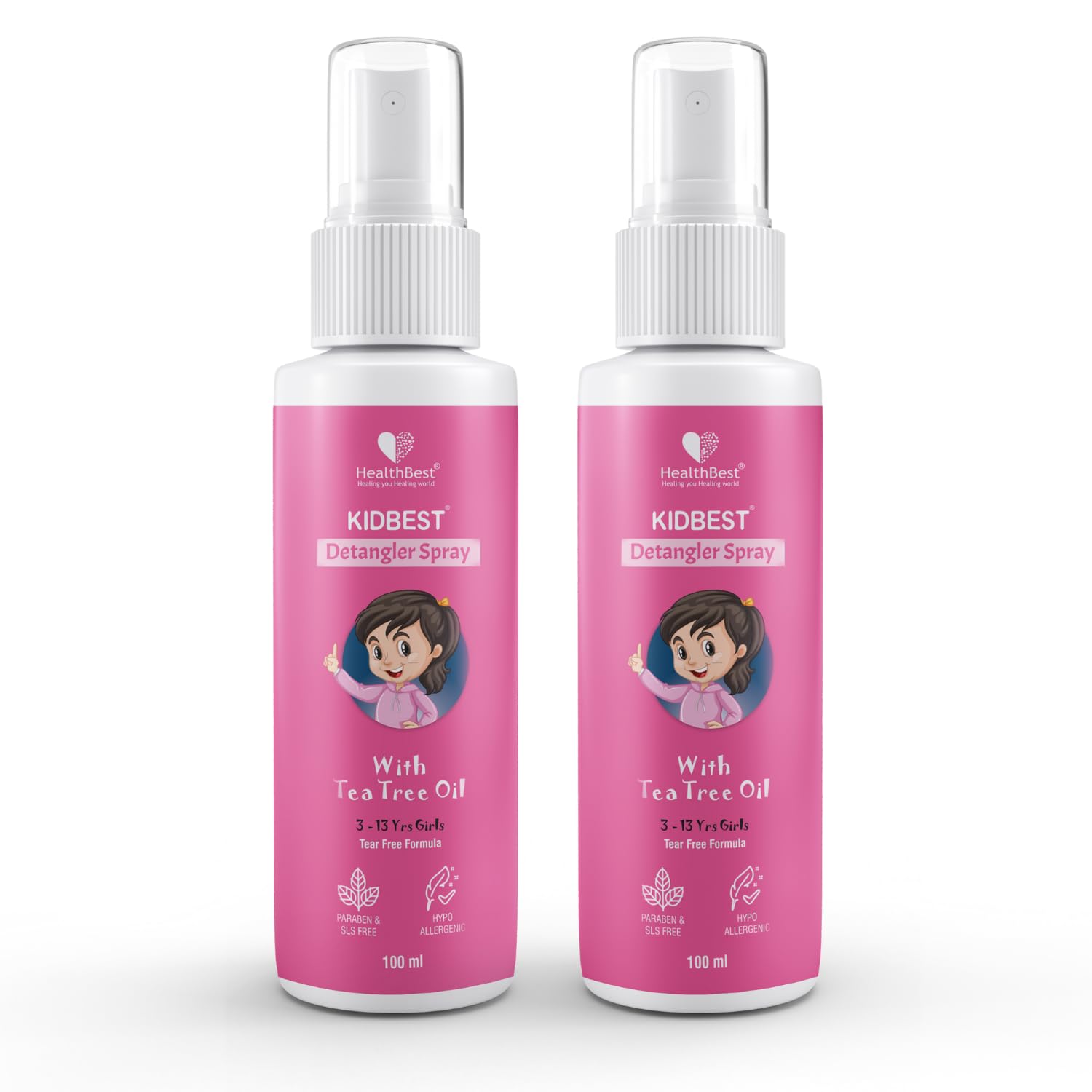 HealthBest Detangler Spray for Kids Hair | Soft & Shiny Hair |Tea Tree Oil | Tear-free | Tangle-Free Hair | 100ml (Pack of 2)