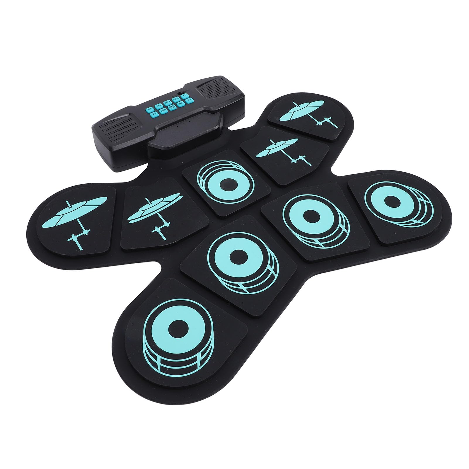 Bewinner Juego de Batería Electrónica, Kit de Práctica Enrollable de 9 Pads con Conector para Auriculares y Baquetas, Pad de Batería Midi Portátil con 10 Ritmos, 7 Tonos, Reverberación para Niños