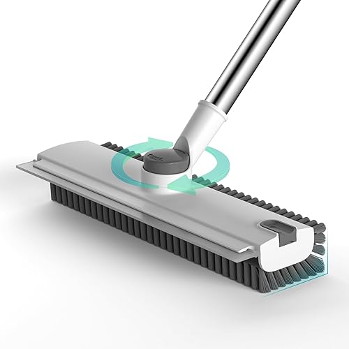 Cepillo de limpieza de suelo con mango largo ajustable, 3 en 1, escoba de cerdas rígidas de 90 con escoba limpiadora de piso con escoba para baño,