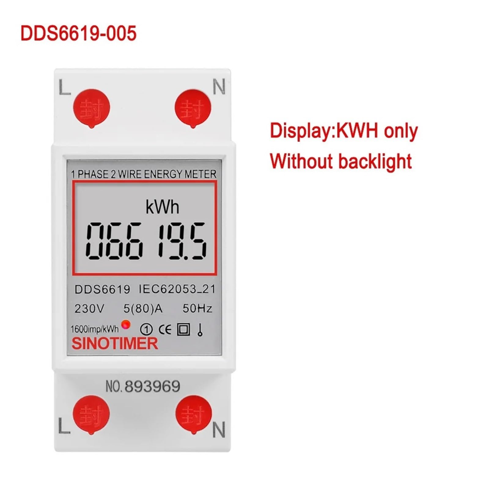 Usage 80A Load 1 Phase 2 Wires LCD Digital Display Wattmeter Power Consumption Energy kWh Electricity Meter AC 230V 50Hz(DDS6619-005)