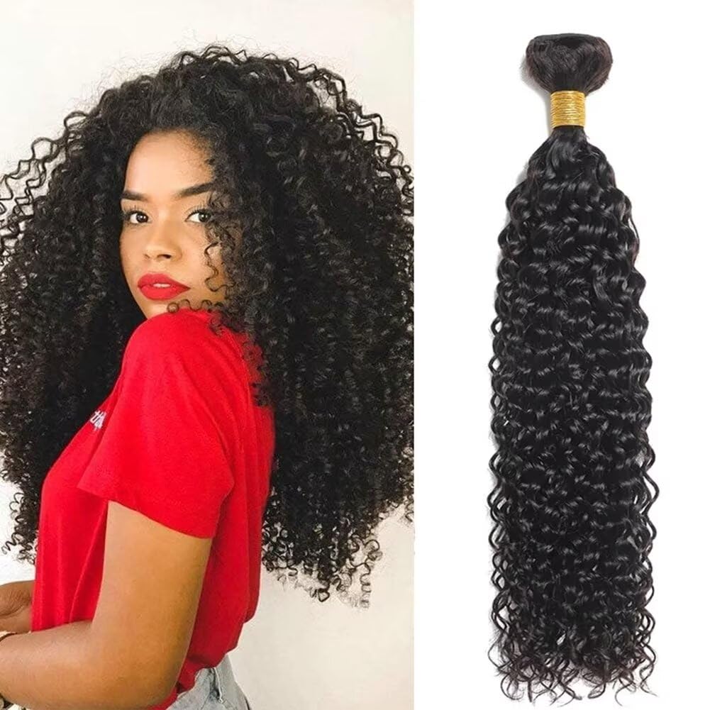 12A Curly Human Hair Bundles - 100% Unprocessed Kinky Curly Hair, Soft & Thick, Can Be Dyed, Natural Black Color, 95-100g/bundle, 24 Inch