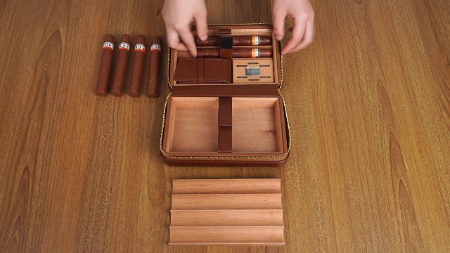 Brown Folding Leather Cigar Case | Holds 3 Cigars & Cutter