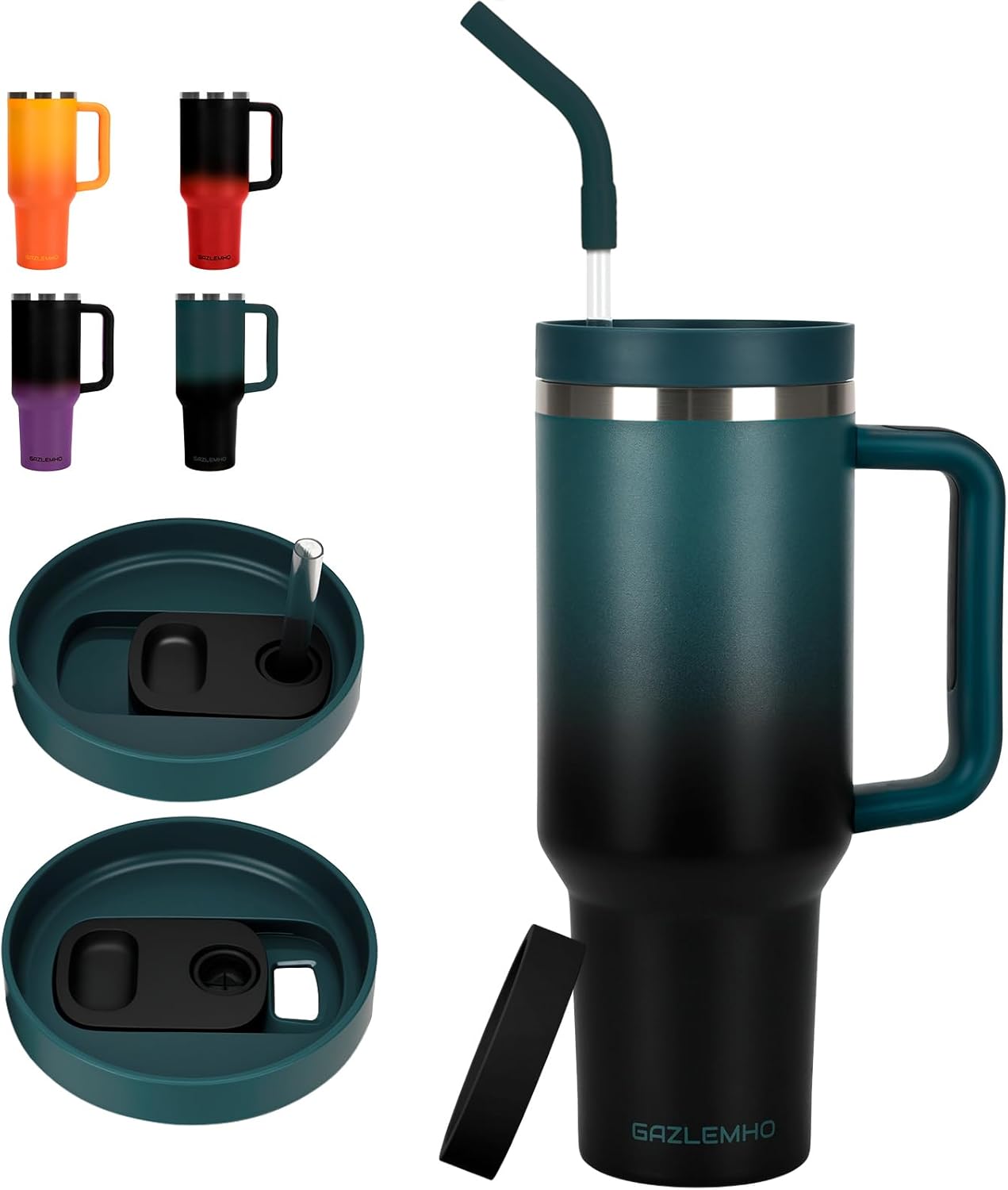 40oz Tumbler with Handle and Straw Spout 2-in-1 Lid, Spill Leak Proof Insulated Travel Cup Traveler Water Mug Keep Cold Hot, Dishwasher Safe Stainless Steel Bottle Gifts for Women Men, Indigo Black