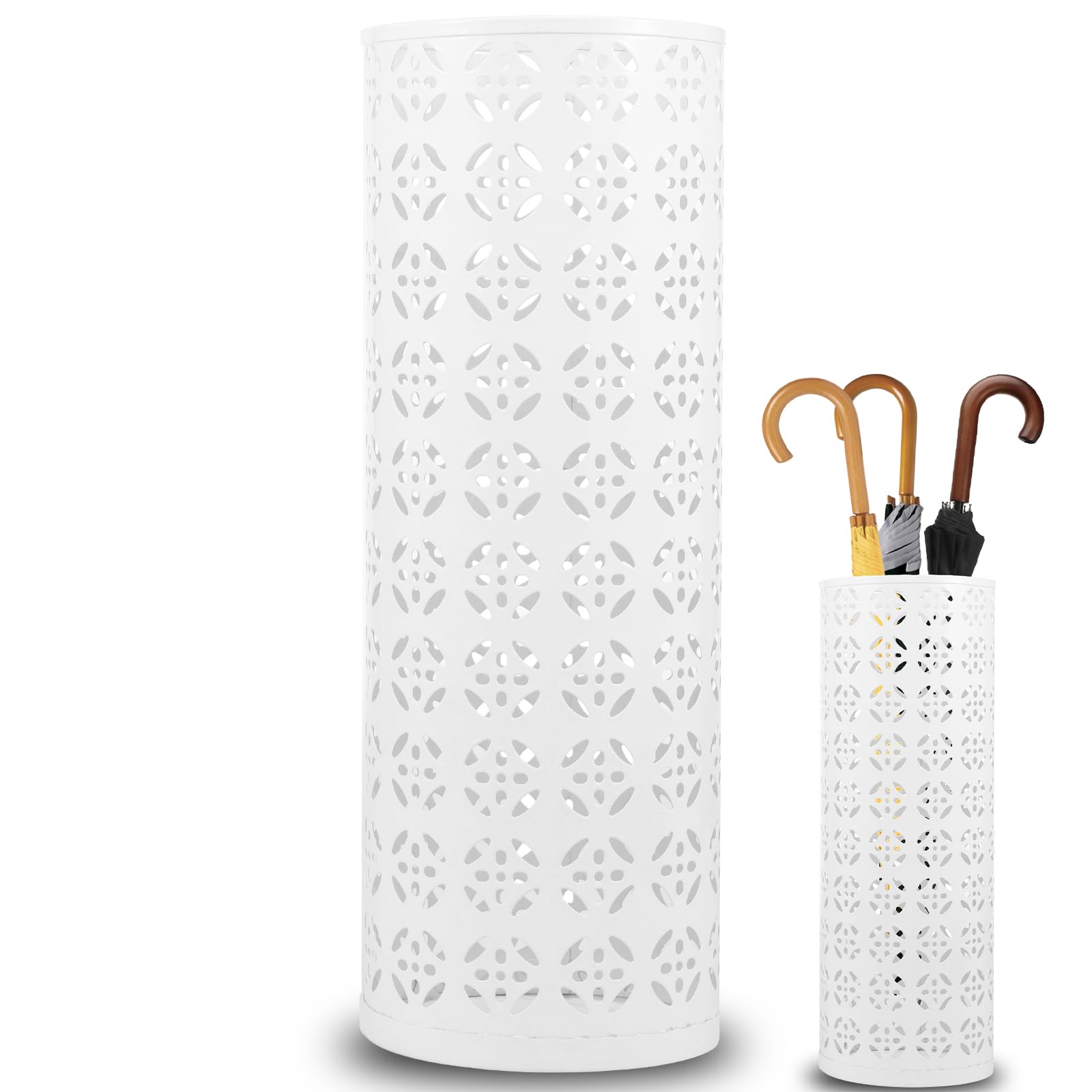 Cbwerbb White Metal Umbrella Holder,16.5X6inch Freestanding Umbrella Stand Rack Round Multipurpose Walking Sticks Holder,Decorative Umbrellas Stand Bin For Hallway Entryway Home Hotel Office Collocation Foyer