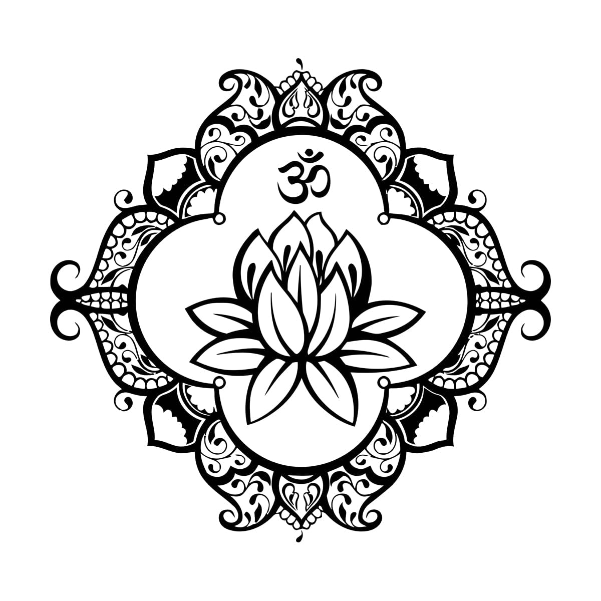 Vinyl Wall Decals Lotus Mandala Ornament Buddhism 54x57.8cm Do not Damage the wall Surface Large Black