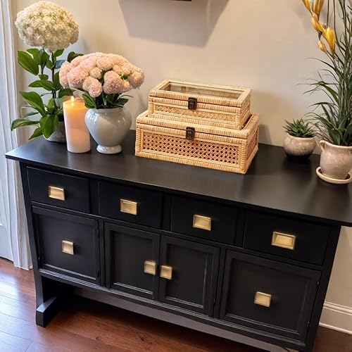 Miniatura 4 de Caja decorativa de ratán con tapa, pantalla de vidrio, rectangular, juego de 2 cajas decorativas tejidas, mimbre grande para decoración