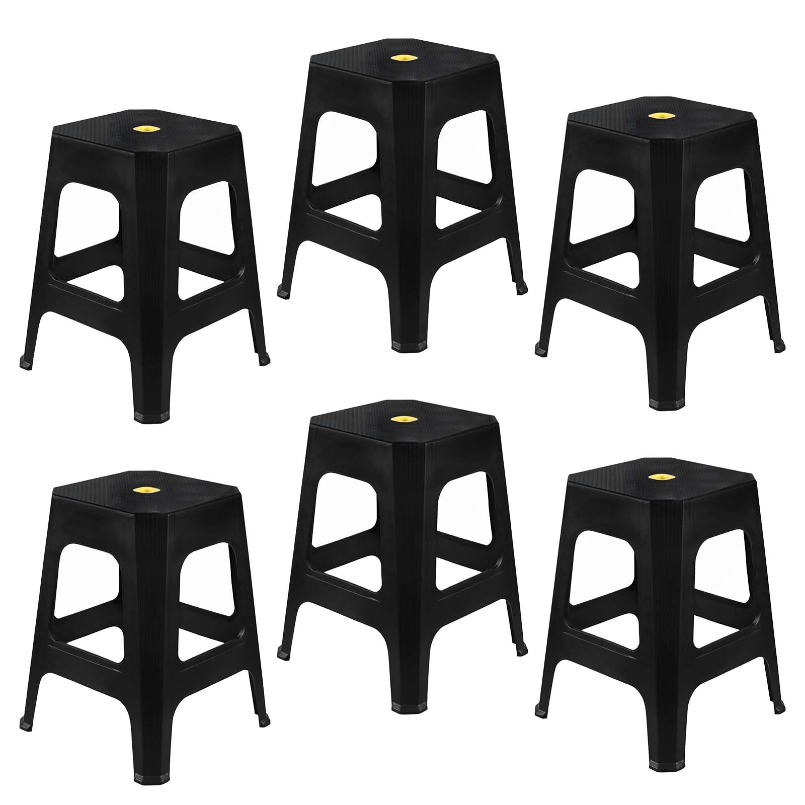 Ionoloy 6-Pack Square Plastic Stool Chairs, Black Stackable Classroom Stools