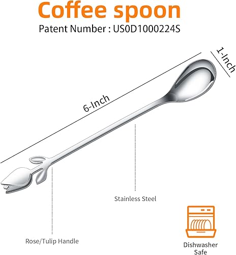 Miniatura 2 de Juego de cucharas de café pequeñas plateadas con mango de tulipánrosa de 6 pulgadas, 12 piezas, acero inoxidable