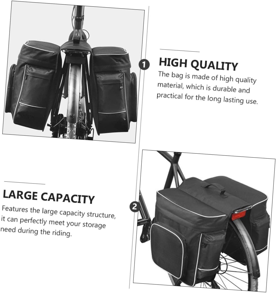 Multifunctional Large Capacity Bike Pannier Bag with Double Tail Design for Cycling Back Seat Fixed Ring Clasp Saddle Bag for Bicycle Rear Carrier Storage