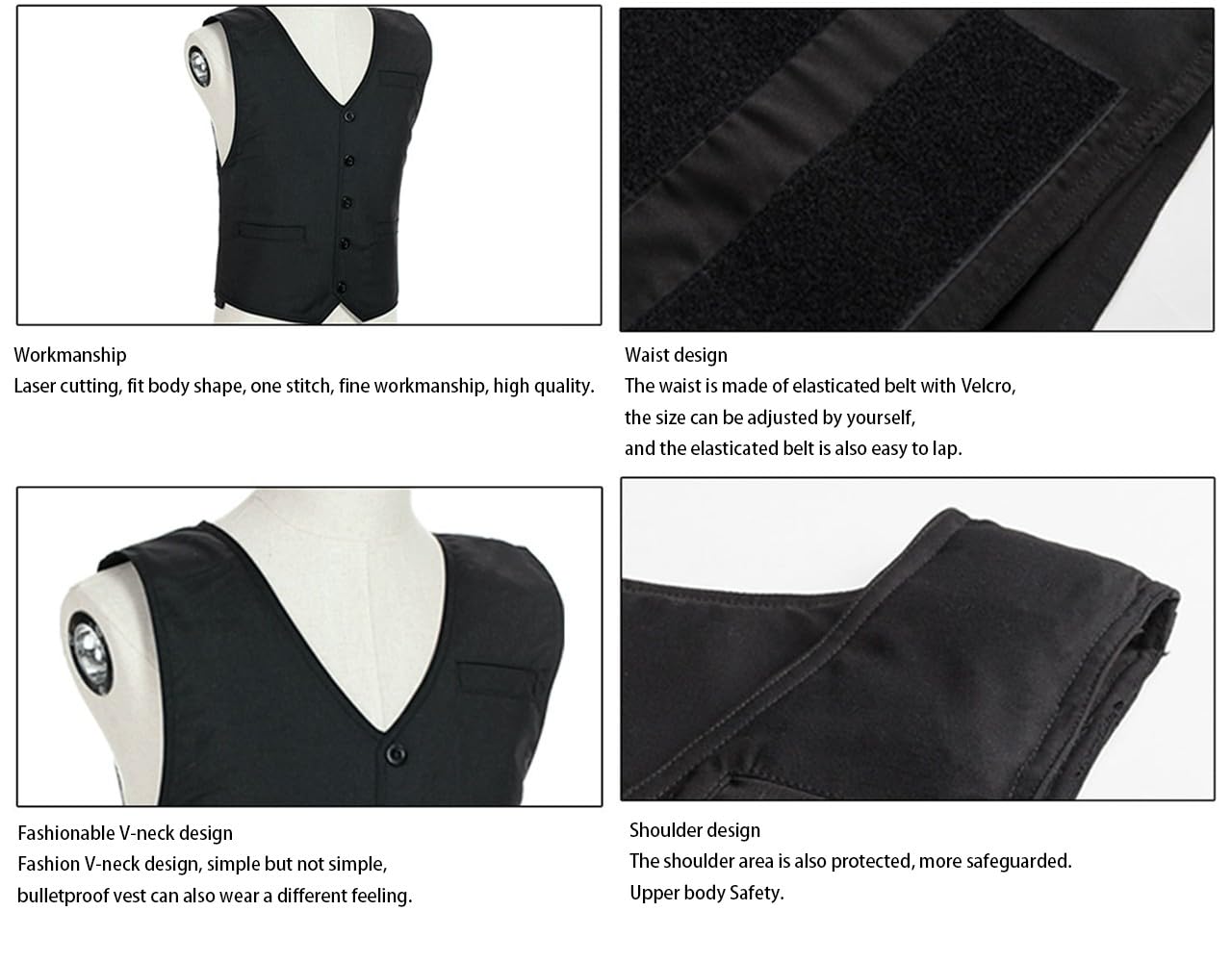 IIIA-Level Herren Kugelsichere Weste, Militär Taktische Schusssichere Weste Anti-Bullet-T-Shirt Verdeckte V Ausschnitt, ärmellos, Mit 5 Knöpfe Vorne Und Hinten Rüstung