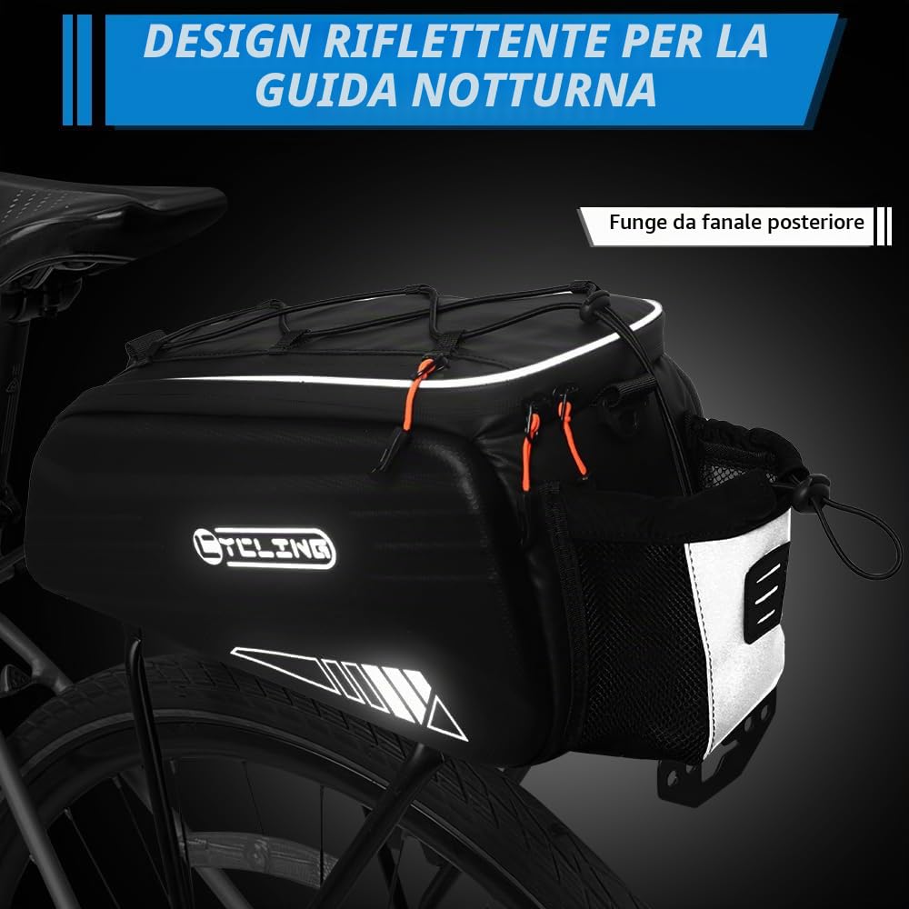 WOTOW Borsa portabici per bicicletta, borsa portapacchi posteriore per bici rigida da 8,6 litri con strisce riflettenti, maniglia e tracolla, borsa portabici resistente all'acqua per viaggi