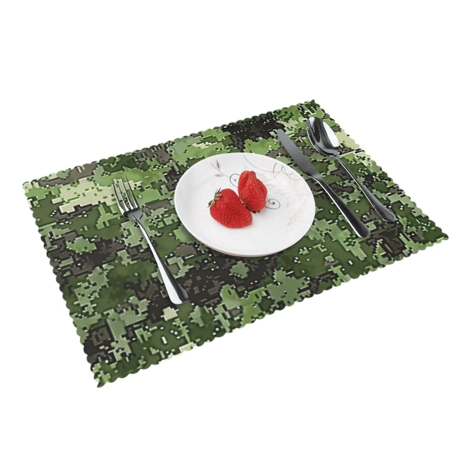 Green Army Digital Camouflage Print Printed Placemat Heat Resistant Place Mats Set of 4 PCS Washable Kitchen Table Mats, 12x18 Inch