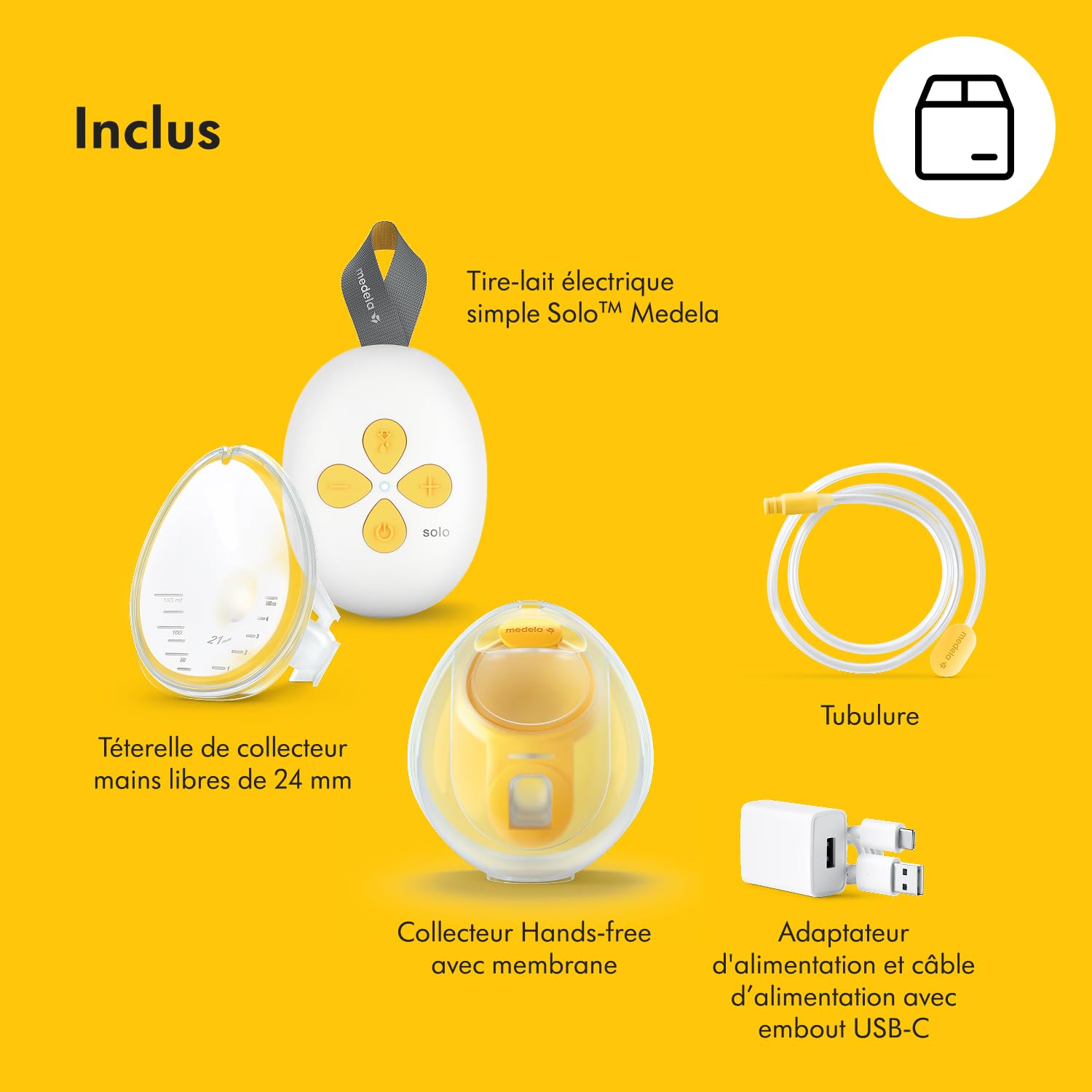 Medela Tire-lait électrique simple Solo Hands-Free, design léger et compact, compatible avec l'application Medela Family