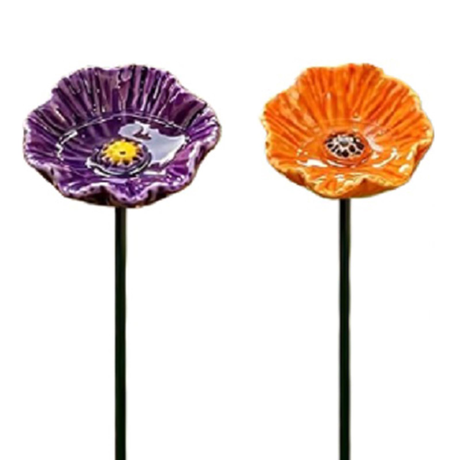 3pcs Ceramic Bee Watering Station Decorative Bowl Bird Bath Garden Stake Metal Bee Butterfly Feeder for Outdoor Yard Lawn Decoration