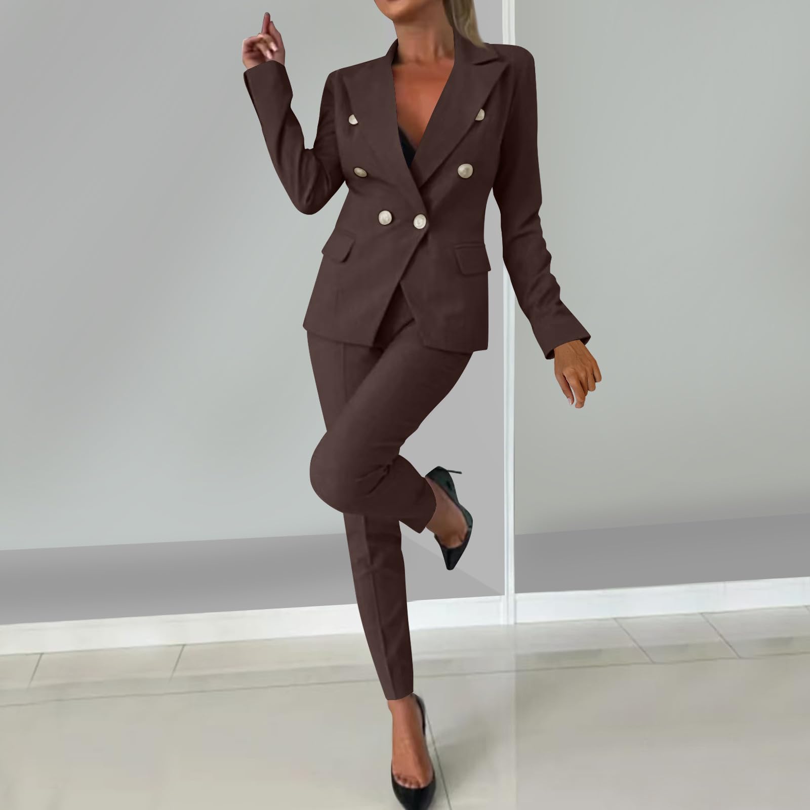 2025 Hosenanzüge Damen Elegant Curvy Sommer Hosenanzug Business Anzug Set Zweiteiler Einfarbig Blazer Hose Festlich Lange Hosenanzüge Sportlich Slimfit Streetwear Frauen Baumwolle Freizeitanzug