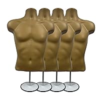 Vista 20 de DisplayTown - Maniquí masculino de torso con soporte de metal, parte trasera hueca, cuerpo apilable, forma de vestido para exhibición de camisetas