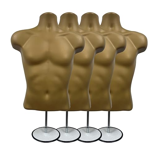 Miniatura 39 de DisplayTown - Maniquí masculino de torso con soporte de metal, cuerpo hueco, apilable, forma para exhibir camisetas, mostrador, ferias de Negro