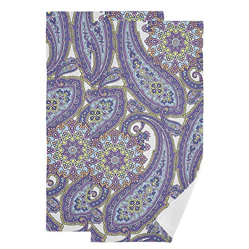 ALAZA Washcloths Towel Set of 2, Purple Paisley Hand Towels Multipurpose for Bathroom Hotel Spa Kitchen, 28 x 14 inch